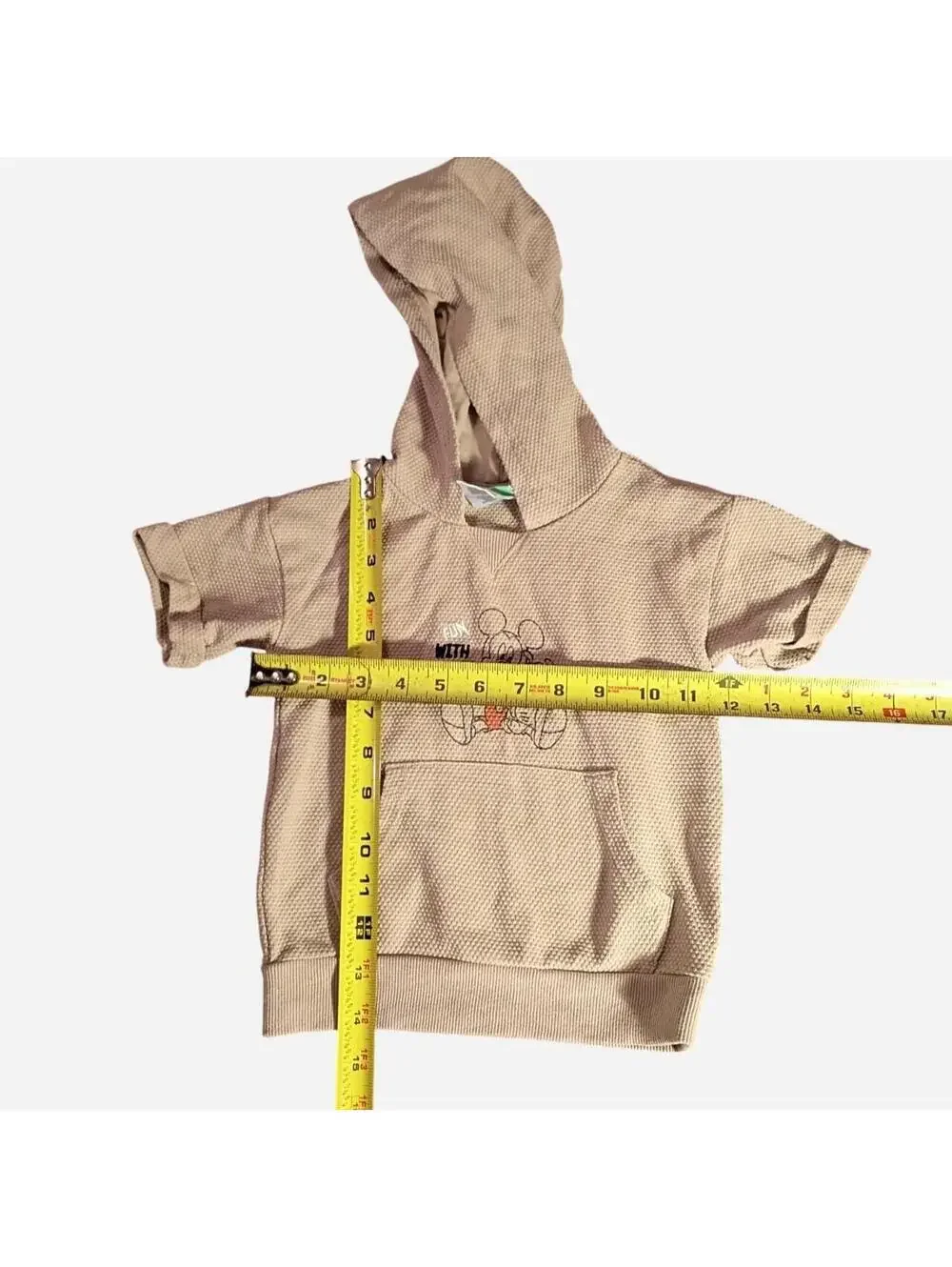 Disney Baby Tan Textured Hooded Pullover with Mickey Mouse Design 24M